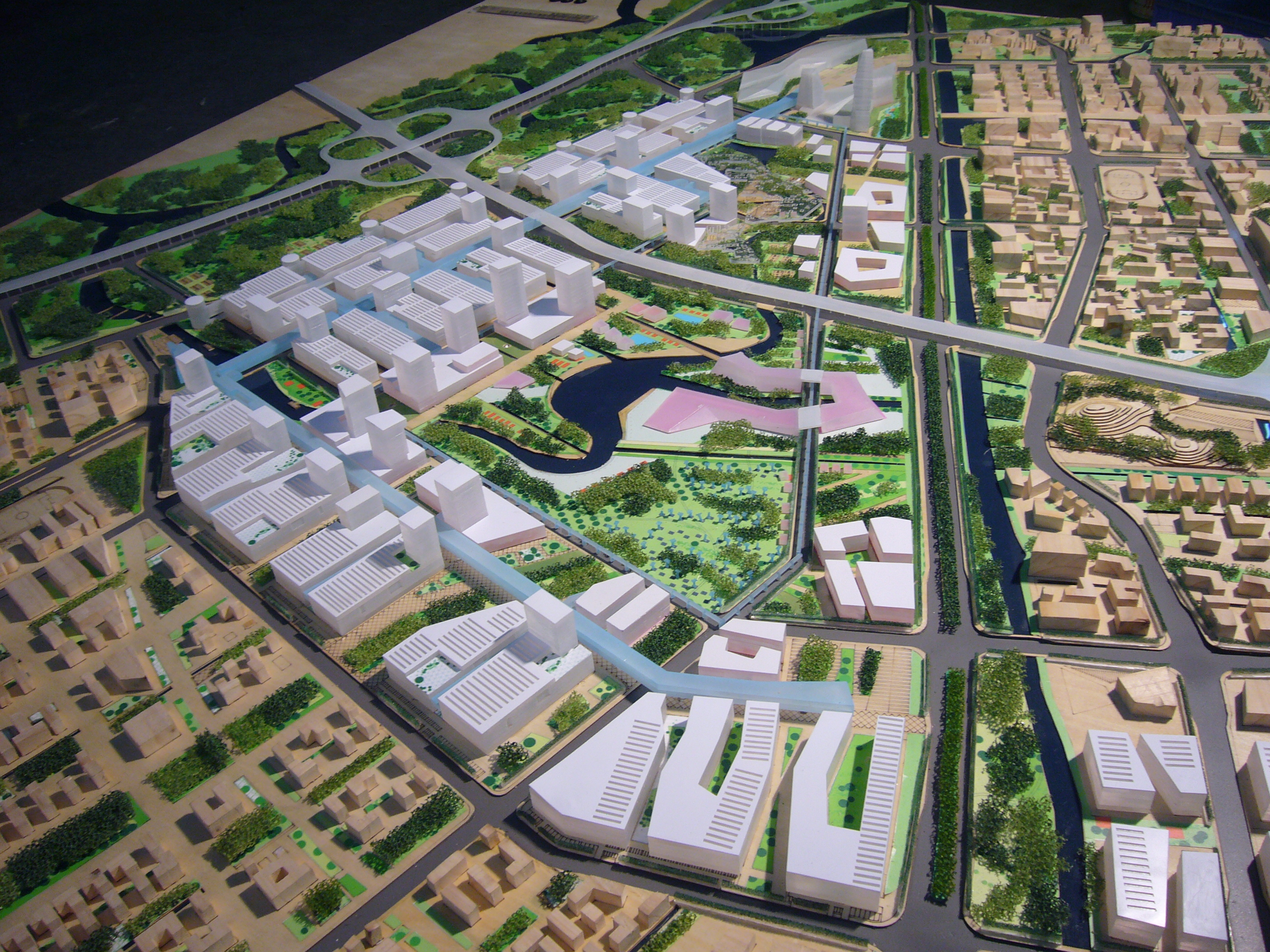 Architectural Model of Modern Urban Masterplan with High-Density Buildings,