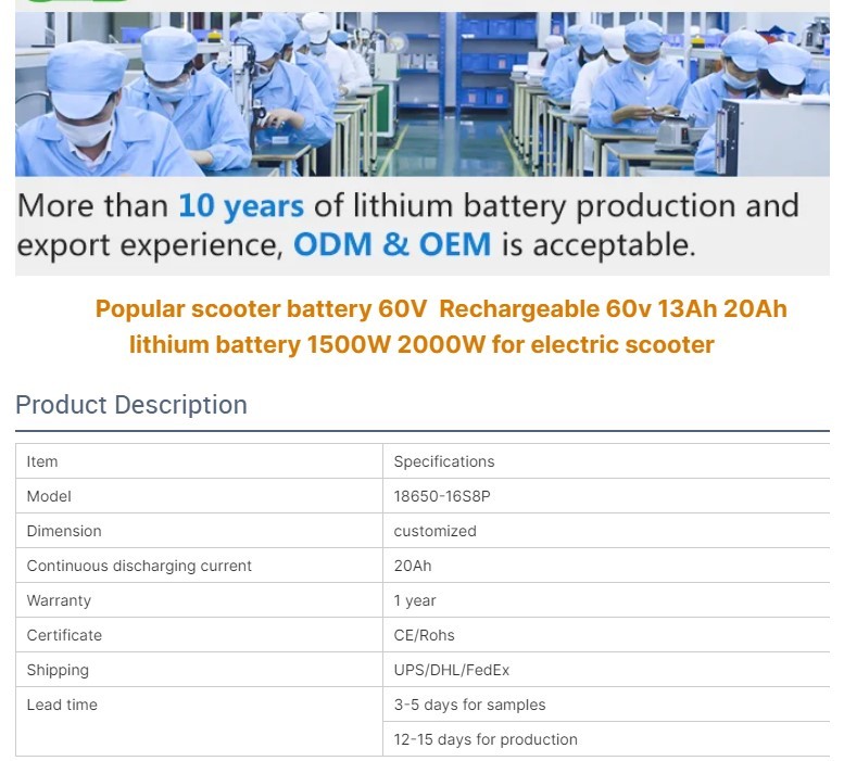 60v 20ah 30ah 35ah 40ah 50ah Motorcycle Lithium Ion Batteries For Electric Scooter