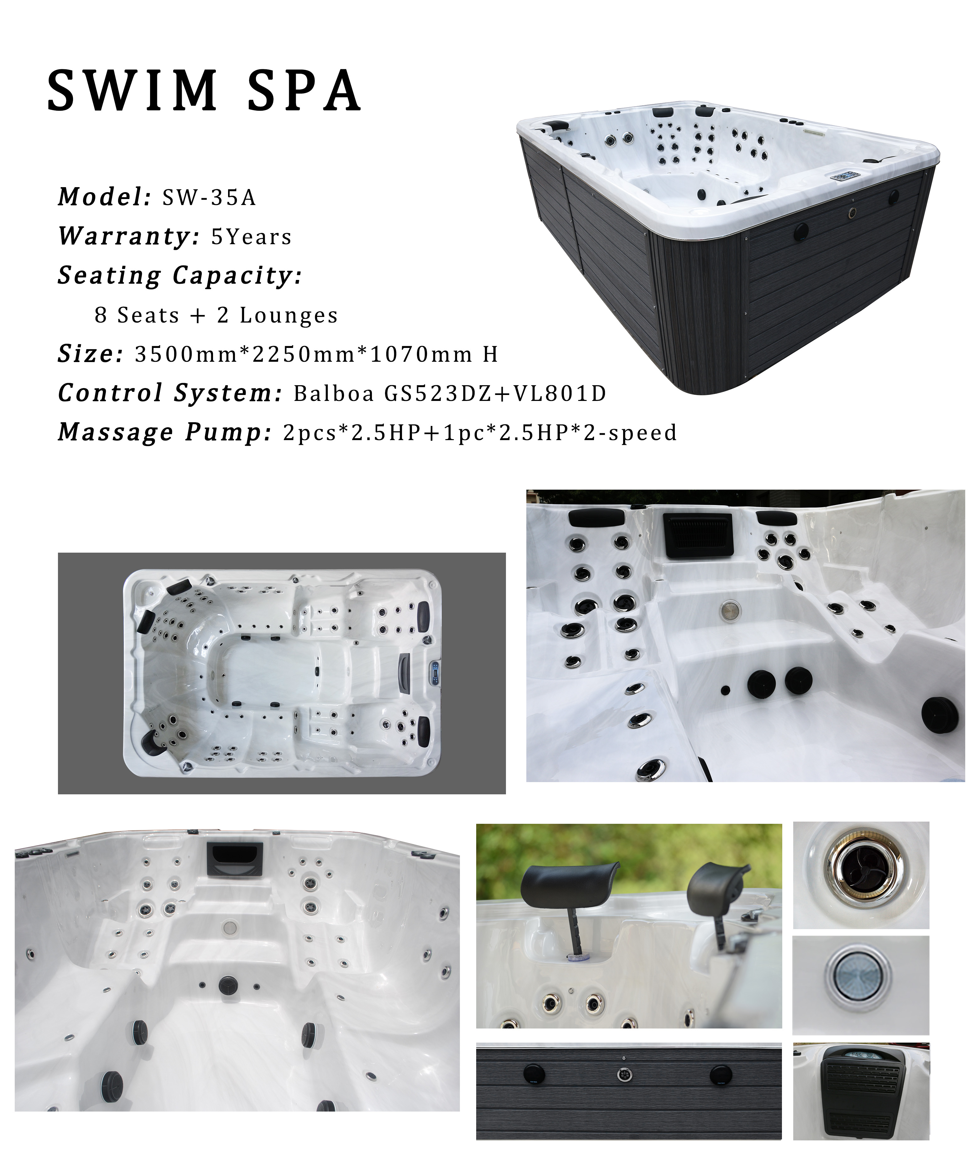 8 10 Persons Acrylic Outdoor Whirlpool Swim Pool Endless Swimming Pool