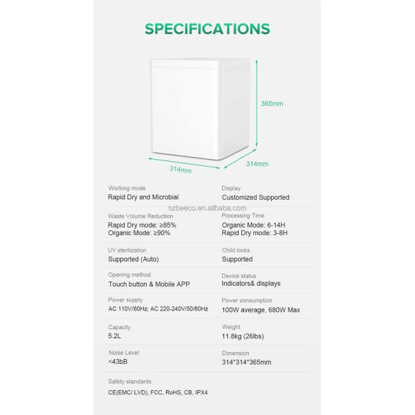 5.2 Liters Eco Friendly Kitchen Waste Fertilizer Machine Electric Countertop Composter