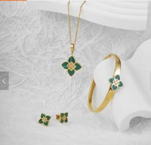 China MINTER 3 Pcs Lucky Four-Leaf Clover Jewelry Shine Diamond Gold-Plated  Necklace Earrings Bracelet on sale
