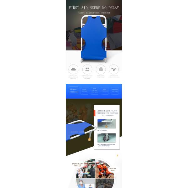 Class I Instrument Classification Metal Medical Folding Stretcher with Wheels