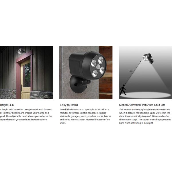 600-Lumen Outdoor LED Security Light, Battery Powered Wireless Motion Sensor Light