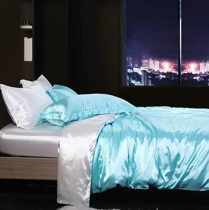 Buy cheap 25 Momme Silk Sheets 20CT 4PC Bedding Set OEKO TEX Light Blue product