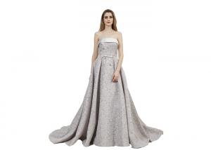 China Sliver Lace Material Muslim Evening Dress / Strapless Maxi Prom Dress on sale