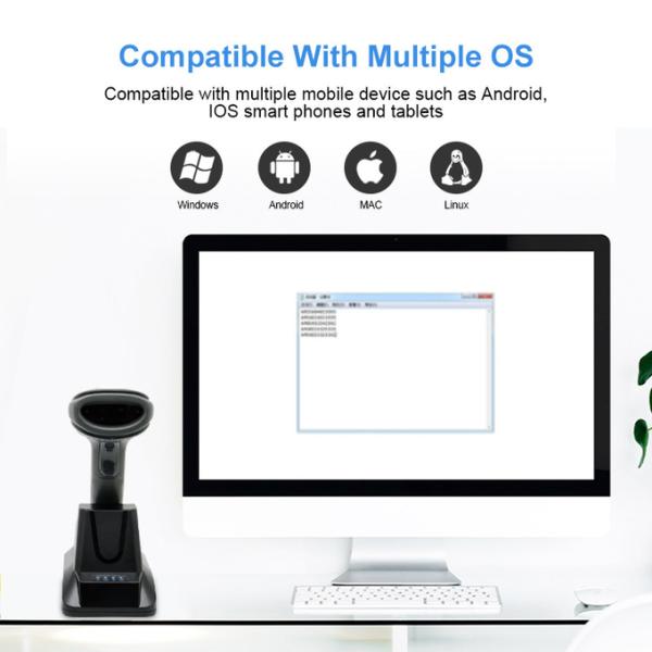 Bluetooth Wireless Barcode Scanner 1D 2D QR Code With Smart Charging Base Cradle