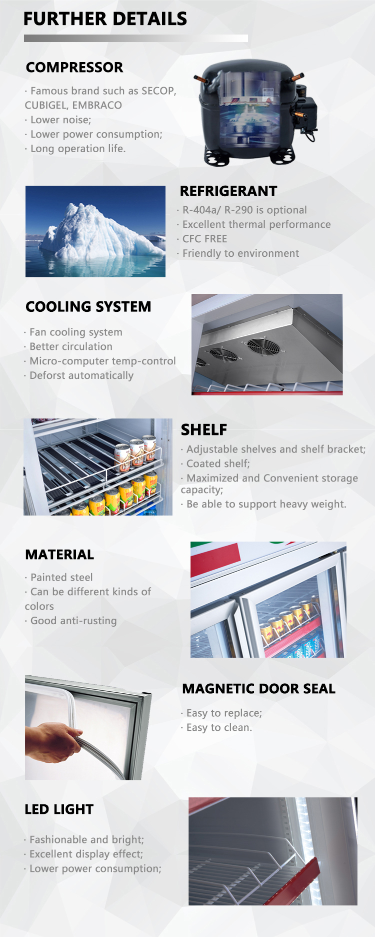 Hot Sell Commercial Upright Display Refrigerator Glass Door Showcase Supermarket Beverage Chiller