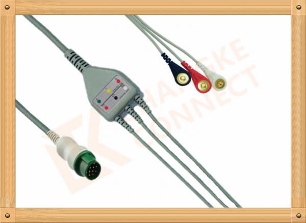 Quality Mindray ECG Patient Cable 12 Pin For T5 and T8 3 Leads Snap AHA for sale