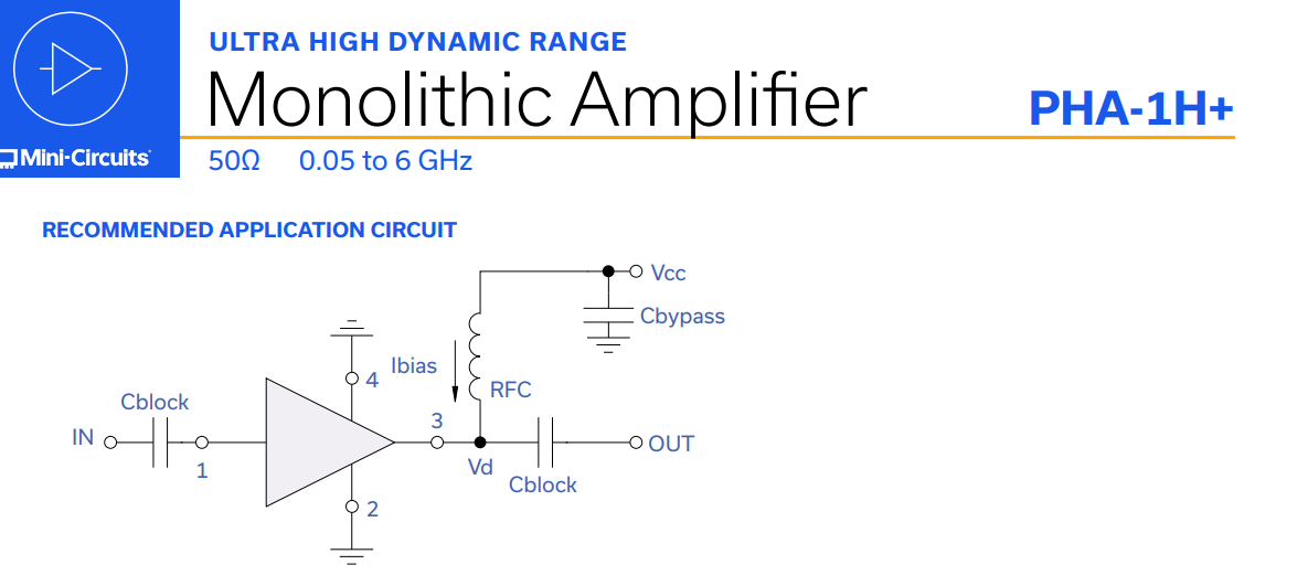 PHA-1H+ SMT MMIC, Low Noise, Medium Power, Linear, pHEMT, Low Phase Noise Amplifier,