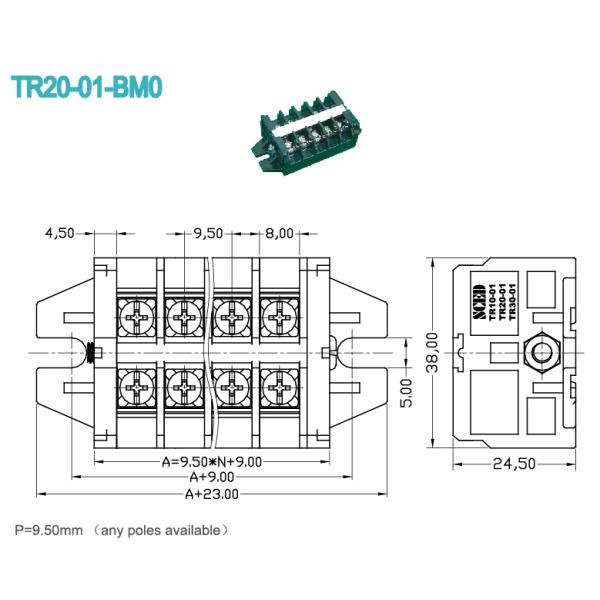 PCB Panel Mounted Terminal Block 2P - 24P High Voltage 600V 20A