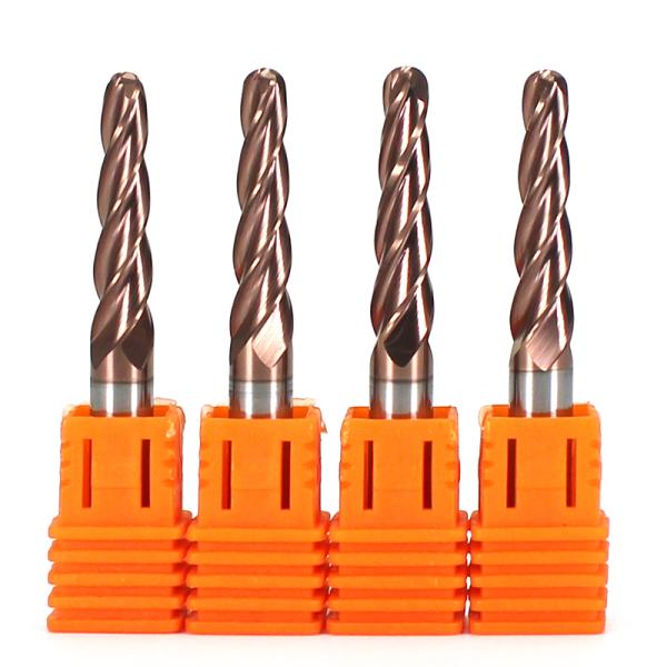 YingBa HRC55 Coated CNC Wood Carving Cutter 2Flute Spiral Taper Ball Nose 1/8 Shank Carbide Milling Cutter Bit for Wood Carving