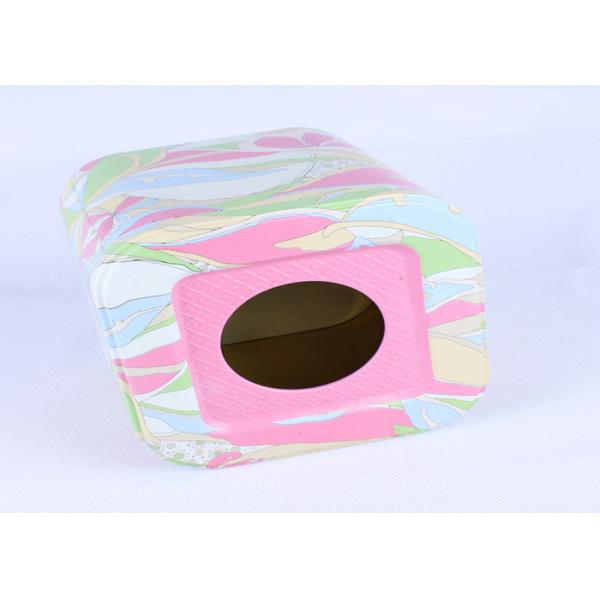 Empty Square Metal Tins With CMYK Printing , Tinplate Material Type Tissue Paper Holder
