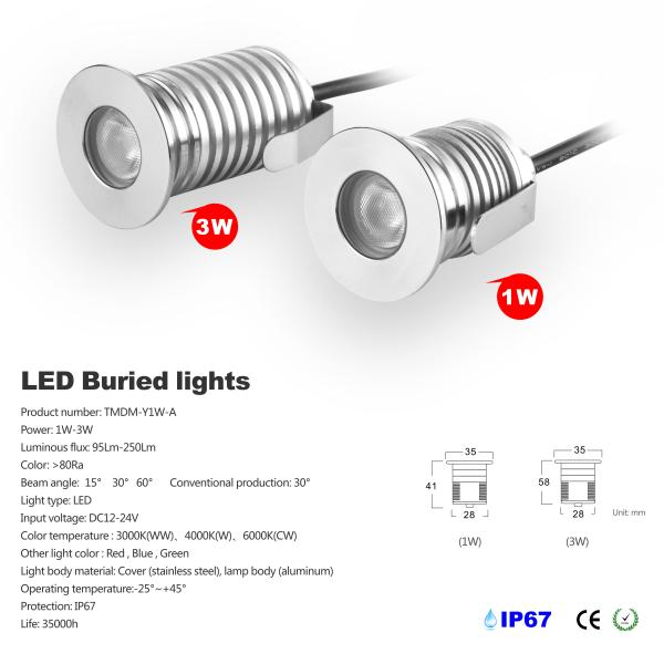 Small Led Patio Lights Decking Lights 3W IP67 Waterproof Recessed Led Inground Light Low Voltage Landscape Lighting