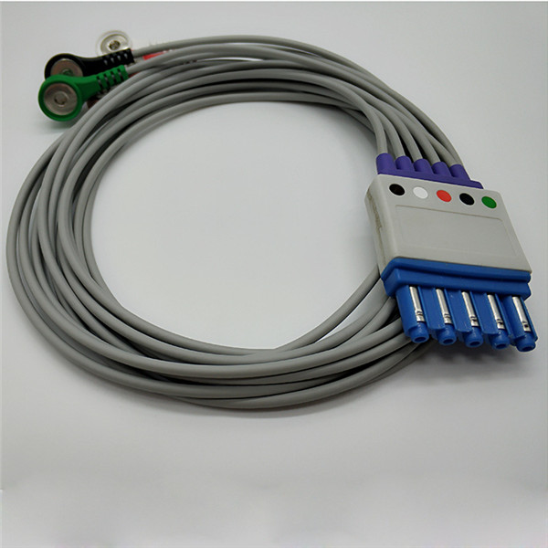 No Sterile HP / PH Ecg Trunk Cable , 5 Leads Snap Holter ECG Cable