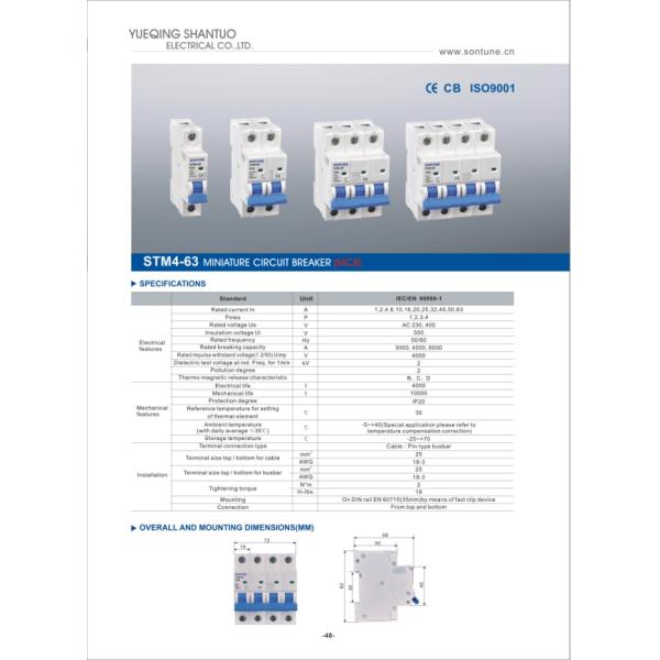 Din Rail STM4-63 Series Mcb Circuit Breaker , Long Life Micro Circuit Breaker