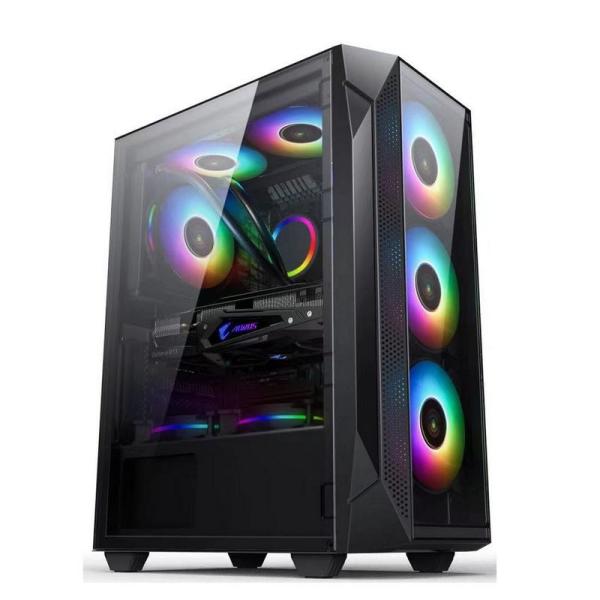 ETEK ATX/Matx Computer Case Tempered Glass panel on Side and Front Support Fans 2x14cm or 3x12cm on Front Support Rad