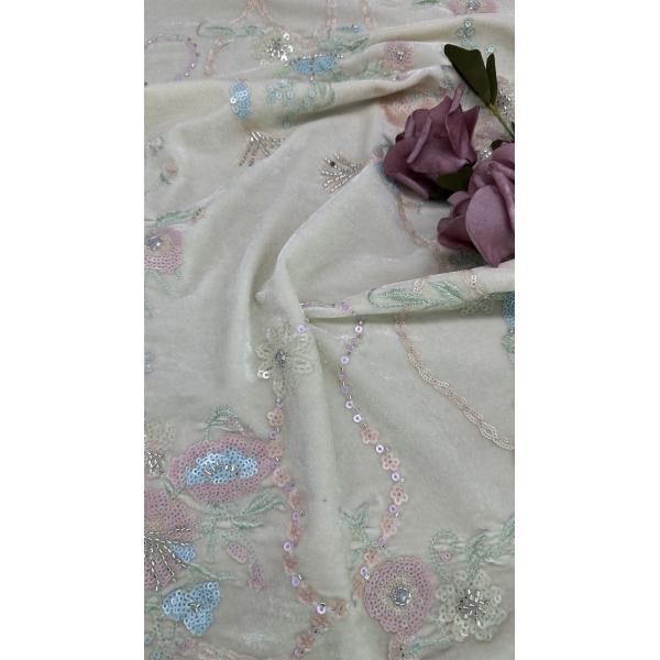 East Culture Leafy Sequin Floral Lace Fabric For Dressmaking Dinner Gowns Shining Fabric