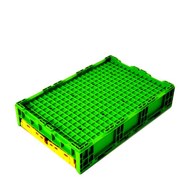 Yellow Rectangular Plastic Square Crate Folding Plastic Storage Bins External 508x338x245mm