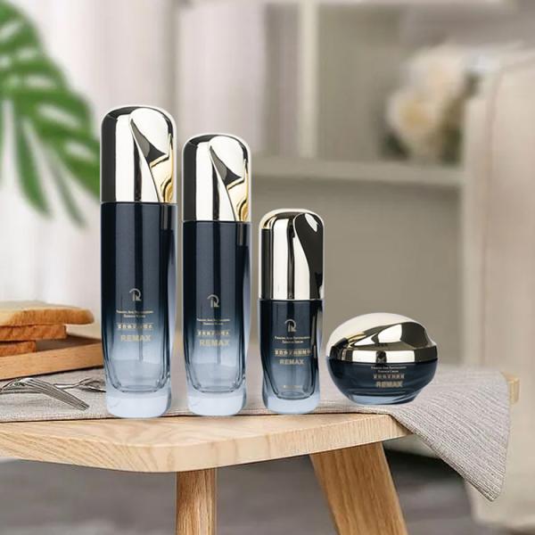 30g/100ml 50g/80g Glass Black and white gradient cylindrical Smooth with Golden Lid for cosmetic packaging bottle