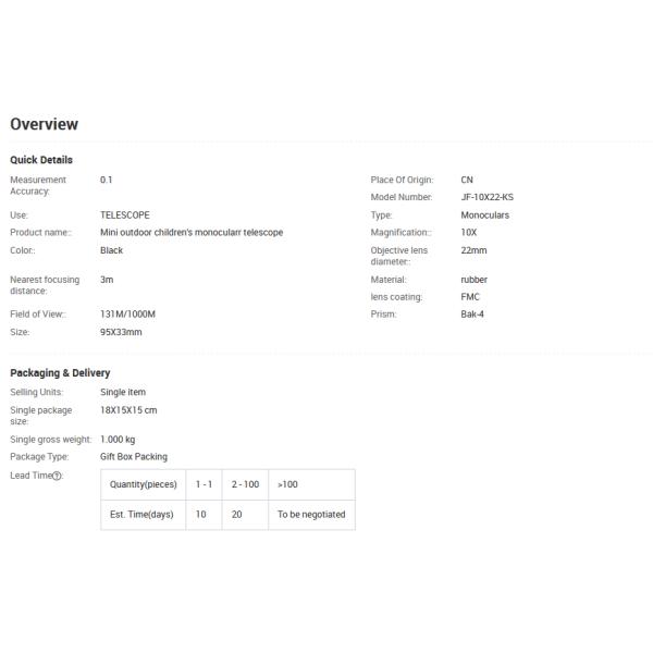 Mini Twilight Night Sight Monocular Telescope 10X Magnifier Children'S Monocular Telescope