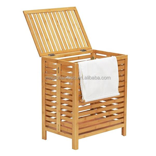 Large Bamboo Bathroom Laundry Hamper Basket For Dirty Clothes Storage