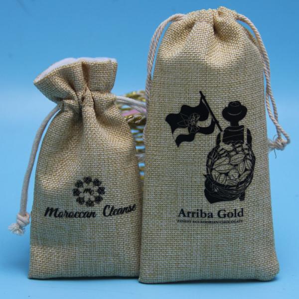 Laminated Small Burlap Drawstring Bags , Eco Friendly Jute Bags For Return Gifts