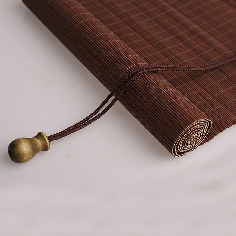 Nature Traditional Style Wooden Roman Blinds Waterproof Bamboo Roll-Up Shades Door Horizontal Pattern Built-in Plain Fabric Home
