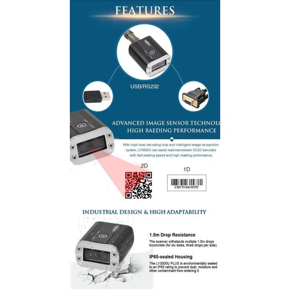 Production Line 1D 2D Arcode Scanner Module IP68 1.75W 1280*800 CMOS Industrial