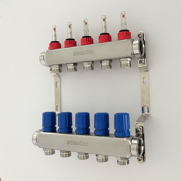 5 Loop/Port Underfloor Heating Manifolds With Adjustable Flow Meter