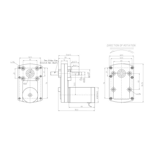 96*60mm Right Angle Gearbox Double Shaft 20w bldc brushless dc motor