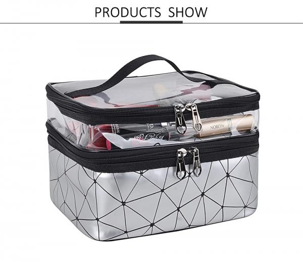 Women PU Leather Travel Cosmetic Bags With Brush Holder