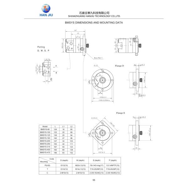 Orbital Motors Low Speed High Torque Motors BMSY Series BMSY-315-E6-B-EE-D