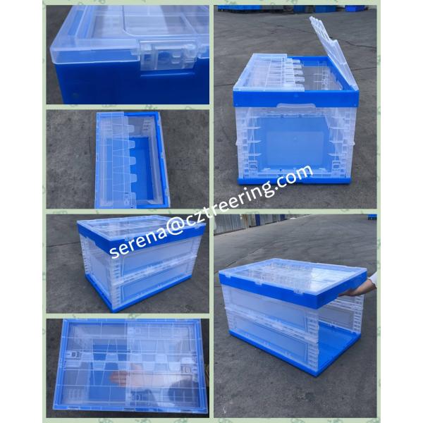 HDPE Collapsible Moving Boxes Folding Foldable Crate With attached lids For Textile Fabric
