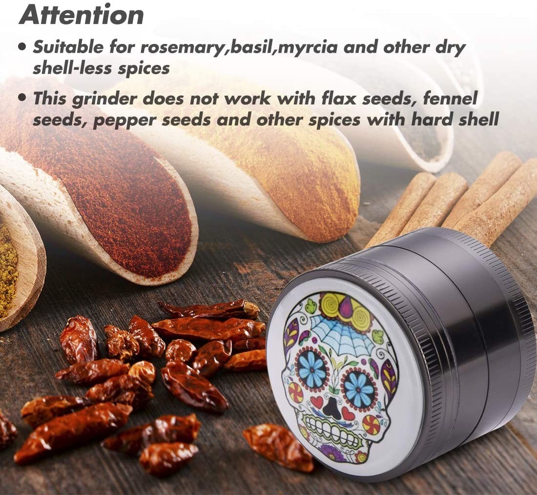 Skull Pattern 2" Aluminum Spice Grinder With Pollen Catcher