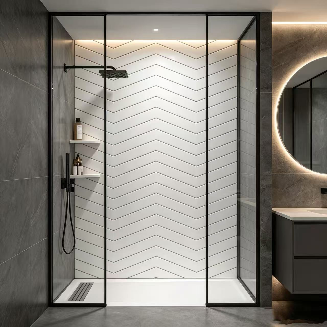 Bespoke Geometric Chevron Solid Shower Wall Panels Waterproof For Bathroom