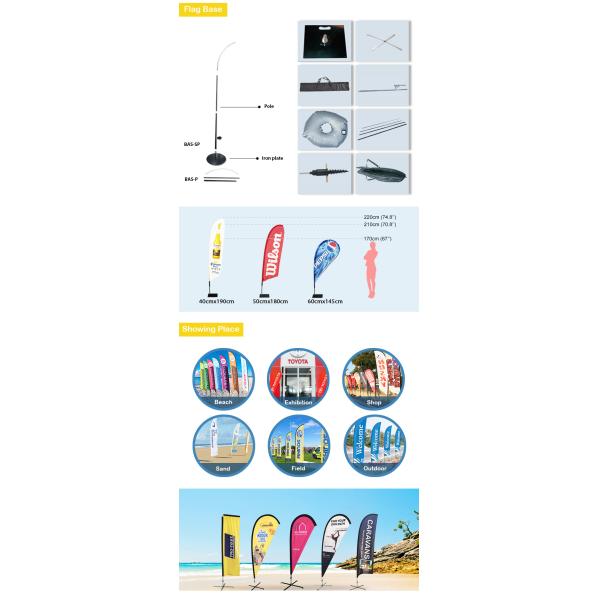 65g Polyester Teardrop Beach Flag , Outdoor 100x300cm Roll Up Flag