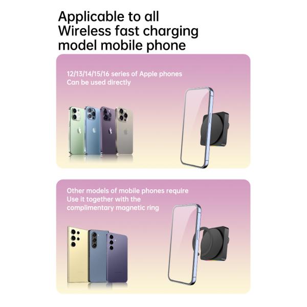 Q2 Wireless Charger All-Metal Design 15w Fast Charging Car Magnetic Wireless Charger Ambient Light Projection