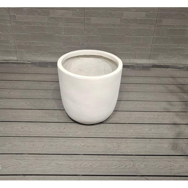 White Matte Round Fiber Clay Commercial Outdoor Planter Architectural Landscaping Design