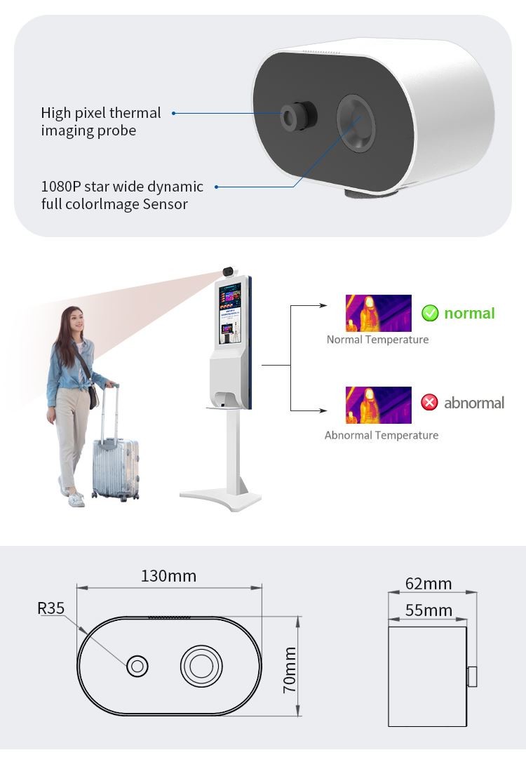 TFT LCD Digital Advertising Display with Hand Sanitizer Dispenser and Thermal Temperature Checking Kiosk