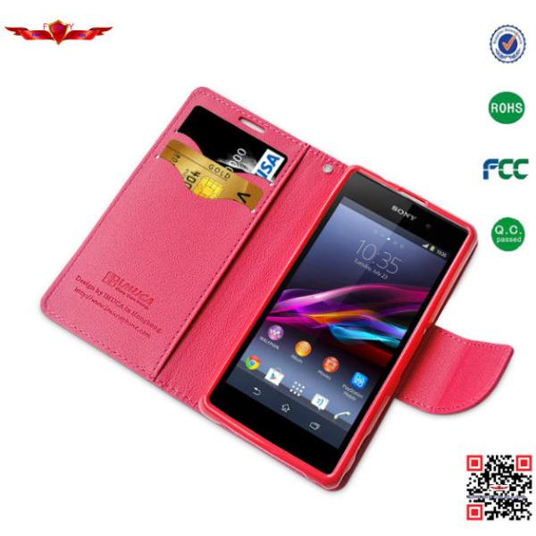 100% Quaify Colorful PU Wallet Leather Cover Cases For Sony Xperia Z1 Mini/Amami/XperiaZ1S