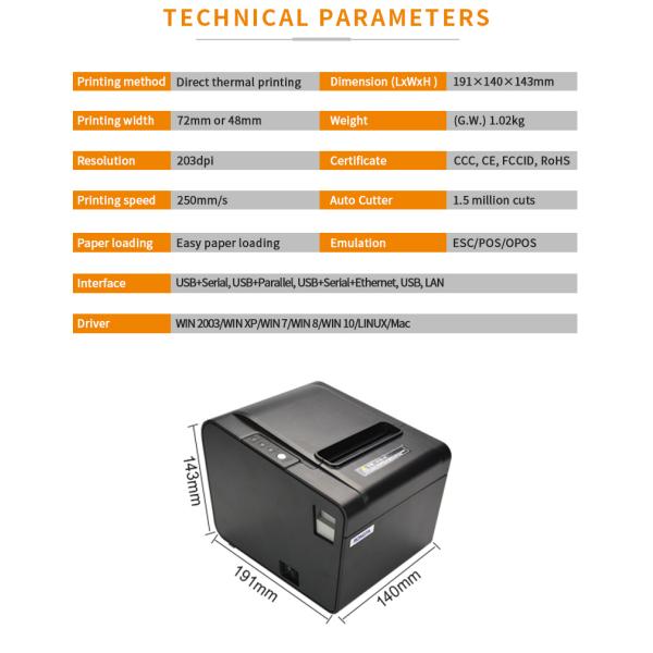 Easy Loading Thermal Receipt Printer RP326 Portable USB Ethernet Serial Parallel