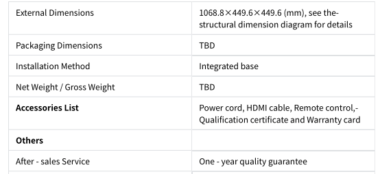 OLED Transparent Display specifications