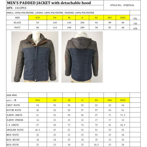 Windproof Mens Light Padded Jacket , Warm Padded Coat Heat Retention