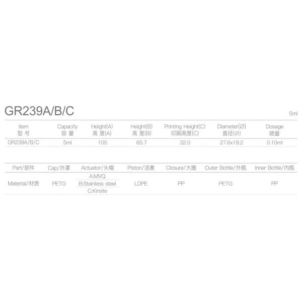 5ML Syringe Airless GR239A/B/C Refillable Inner PP Bottle