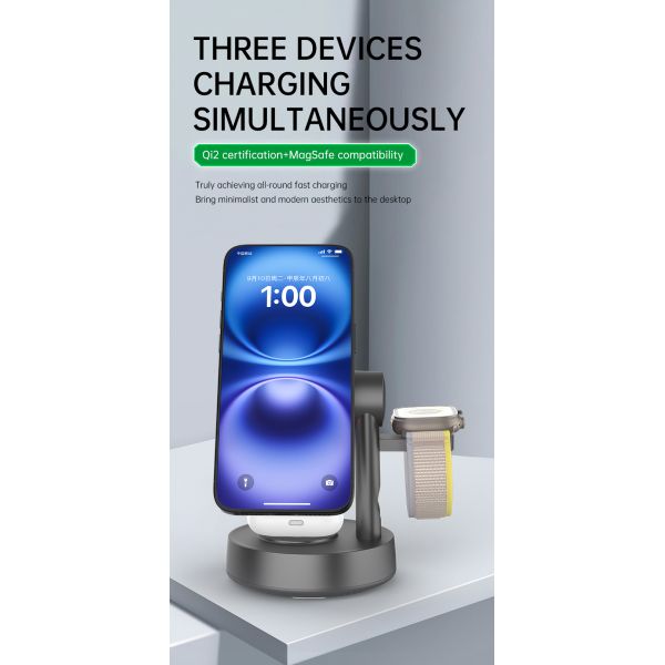 High Performance Bluetooth Speaker and All in one Wireless Charger Combo with Qi2.2 Certificate