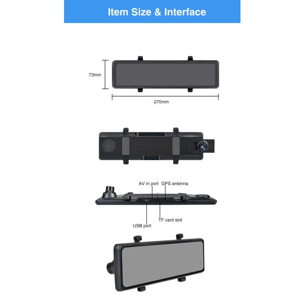 12Inch 4K Dual Lens 1080P Full Touch Screen GPS Car Mirror Dash Cam