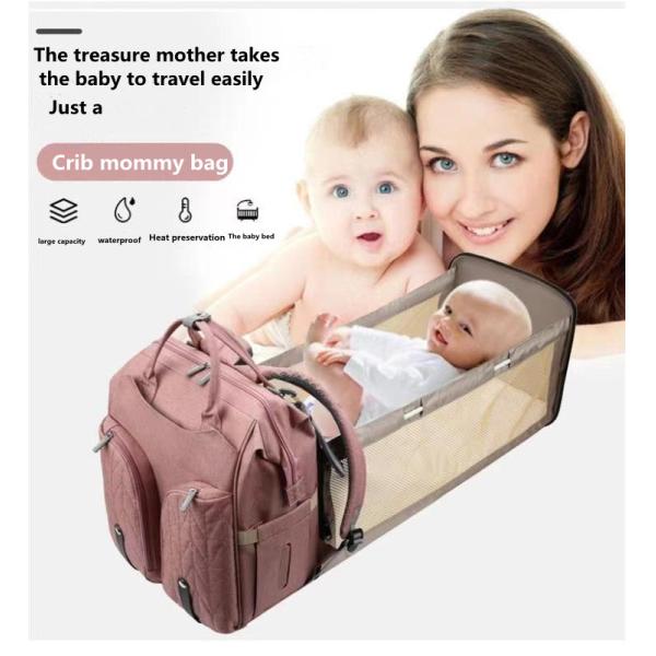 600D Travel Mommy Backpack Nursing Diaper Bag Foldable Crib