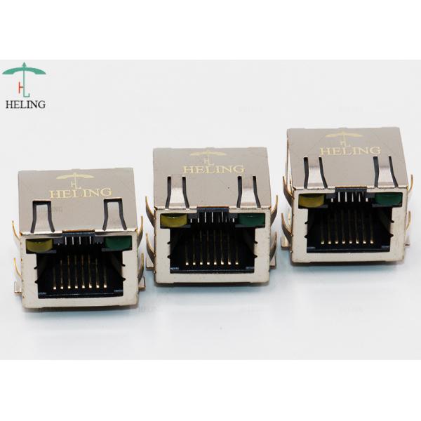 R / A 50U" Gold Plating Contact Terminal RJ45 SMT Connector Single Port Shielded