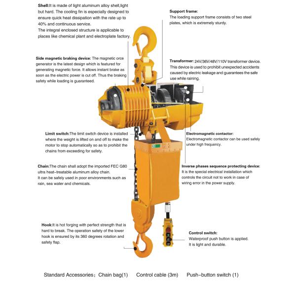 1Ton 3ton 5ton Lifting Capacity Electric Chain Hoist with Running Trolley