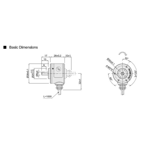 S38 6mm Shaft Incremental Optical Rotary Encoders Servo Motor Robot 2048ppr IP65